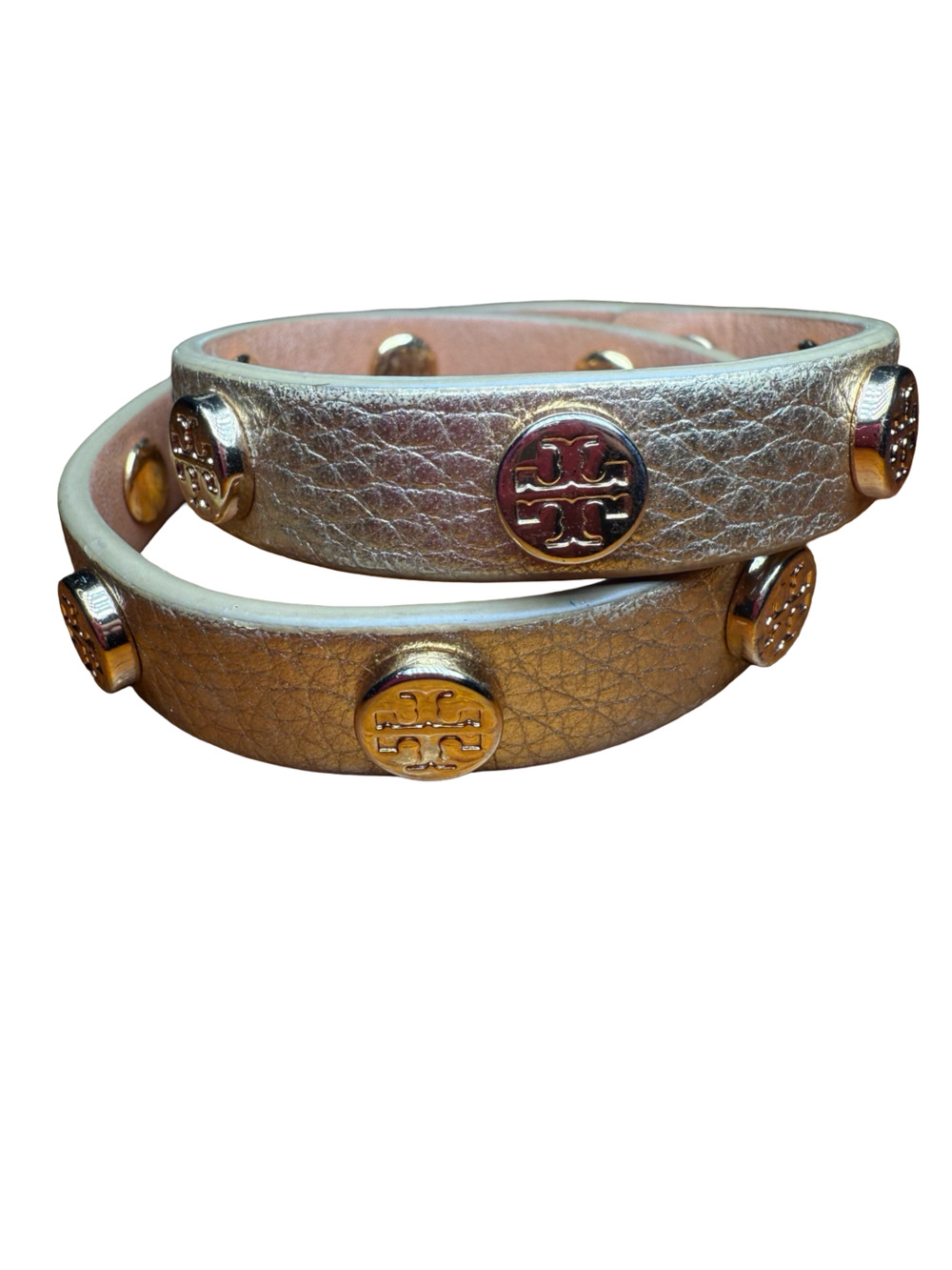 Tory Burch Logo Studded Wrap Bracelet Gold Leather